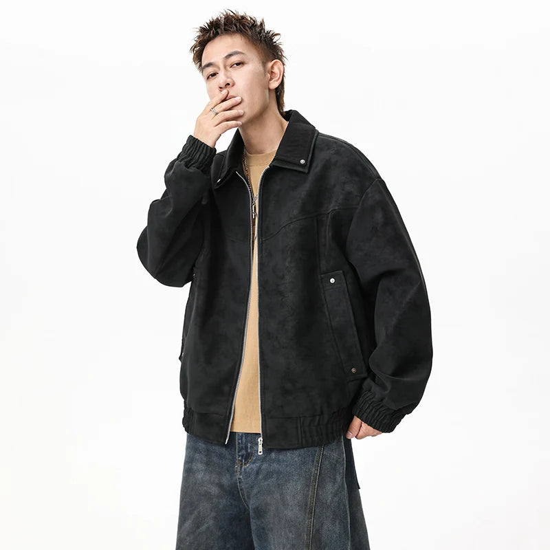 American Vintage-Style PU Leather Jacket for Men - Oversized Casual Lapel Jacket