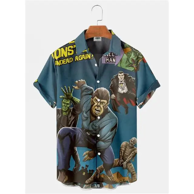 Summer Men's Hawaiian Shirt Movie Figures Horror Vintage | SAMAG