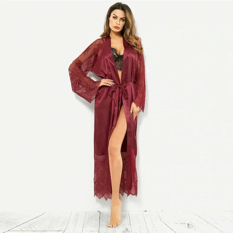Sleepwear Women's Bathrobe Sexy Lingerie Lace Satin | SAMAG