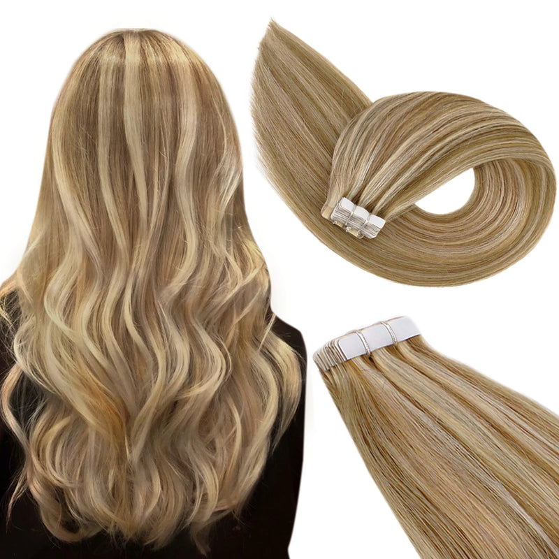 Ugeat Tape in Hair Extensions Human Hair Real Natural Brazilian Remy Hair Straight Seamless Skin Weft For Women Balayage 20P/40P