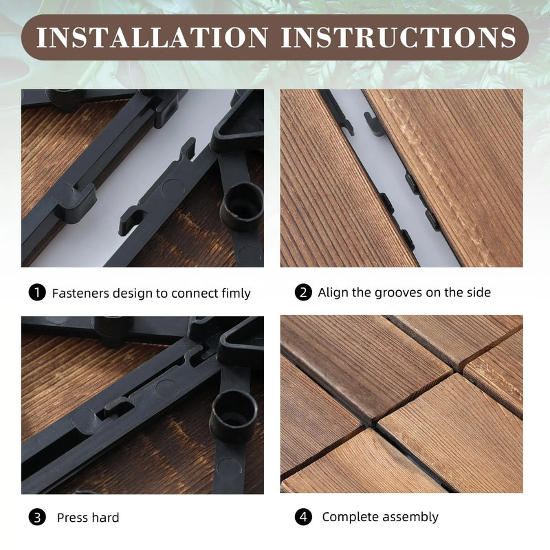 30Pcs Anti corrosion wood flooring, outdoor carbonized wood flooring, balcony, household courtyard flooring, splicing waterproof