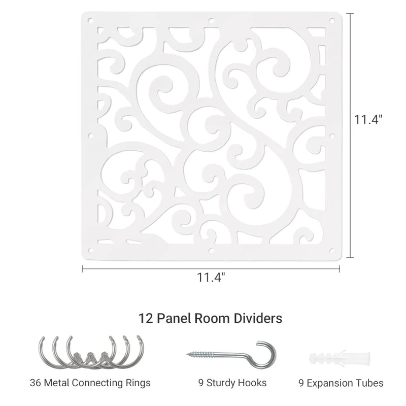 12 PCS Hanging Room Divider Decorative Thick Wall Screen Panels Floral Carving Pattern Hollow Out Design for Bedroom Living Dini