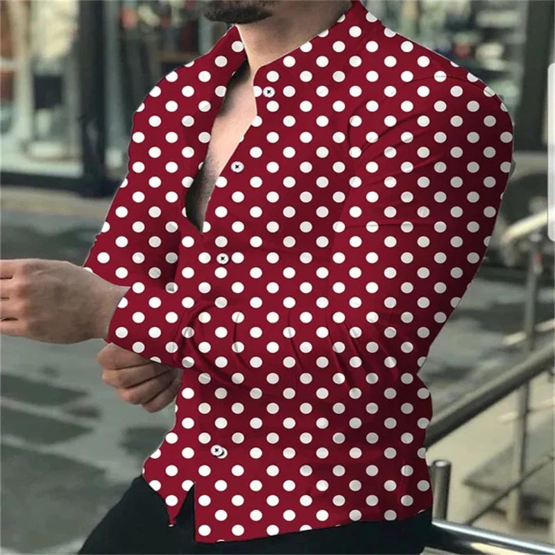 Men's button-down long-sleeved polka dot lapel shirt | SAMAG