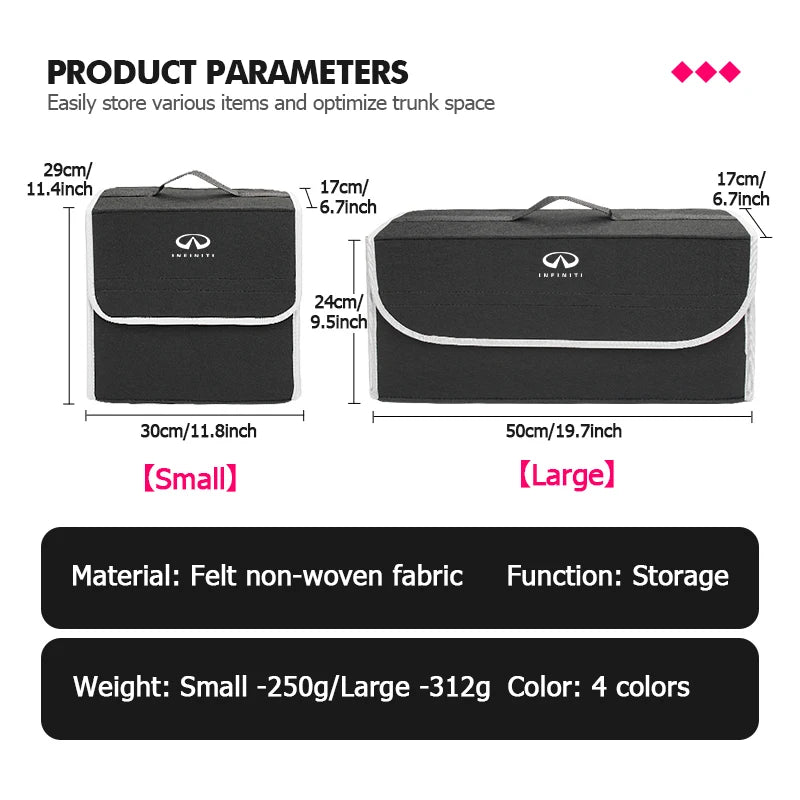 Car Trunk Storage Large Capacity Stowing Tidying Organizer Box For Infiniti Q70L QX50 Q50 QX30 QX60 QX80 Q60 Q30 QX70 Q70 G37