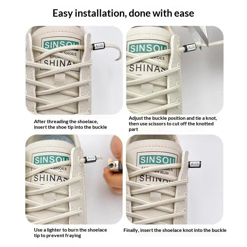 Elastic Lazy Shoelaces Thickened Round Quick Fit One Size Universal Sneaker Accessories For Adults Kids