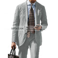 2025 New Casual Men's Suit Jacket Summer Spring Blazer Two Bottom Breathable Cotton Linen Coat 2 Pieces( Jacket+Pants )