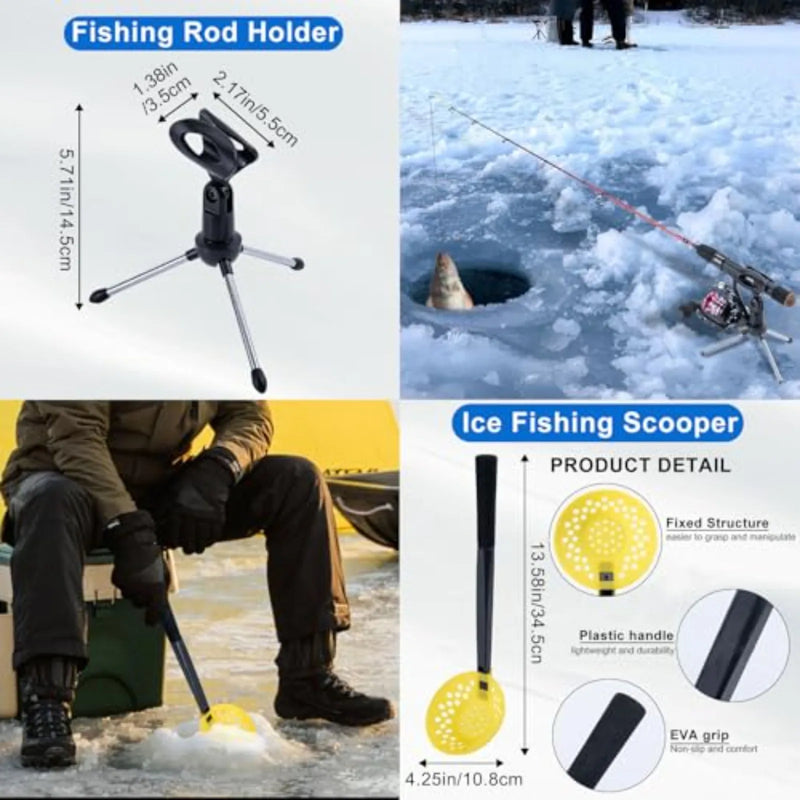 Goture 32" Ice Fishing Rod Reel Combo, M/MH Double Tip Ice Fishing Rod, Portable Ice Fishing Kit Include Rod/Lure/Line,and Tool