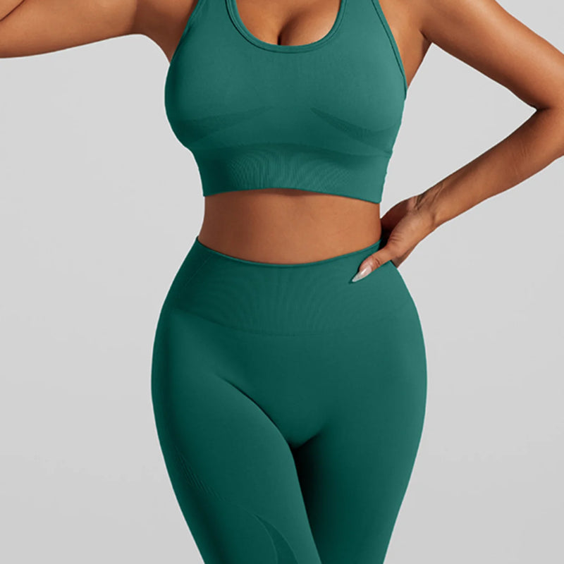 Women's Seamless Workout Set High Waisted Yoga Pants & Sports Bra with Removable Pads Booty Lifting for Running Training