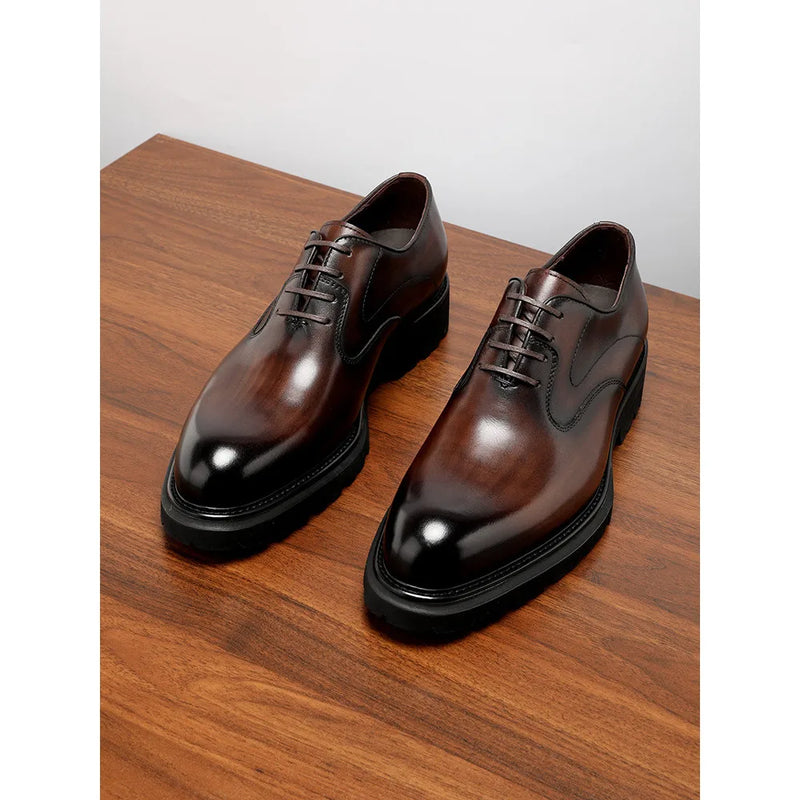 New Handmade Mens Formal Business Leather Shoes Genuine Calfskin Pointed Toe Lace Up Oxford Groom Shoes