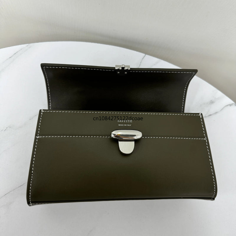SAVETTE Brand 2025 New The Symmetry Pochette Genuine Leather Tote Women's Simple Handbag Small Square Row Bag Rectangular Bags