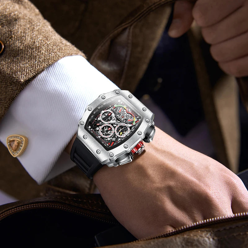 Sports Men's Watch ONOLA Luxury Fashion Fully Automatic Mechanical Watches men Unique Design Waterproof Tape Watch Wristwatch