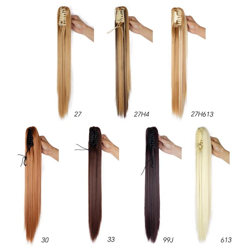 Synthetic Claw Clip On Ponytail Extension 22Inch Long Straight Wavy Ponytail Hair Ponytail With Claw Clip On Ponytail For Women