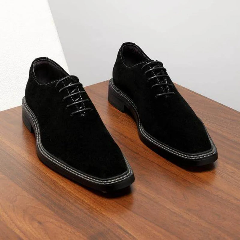 Men's Formal Genuine Leather Shoes Suede Nubuck Square Toe Oxfords British Retro Business Casual Dress Shoes 2026