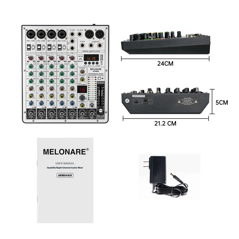 6-Channel Audio Mixer, DJ Mixer with USB Audio Interface, Bluetooth Function, 16 DSP Effects, and 3-Band EQ (ARMX-6)