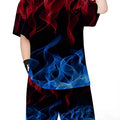 Summer Outfit Blue Flame Print Short Sleeve T - Shirt + Set - View 4 | SAMAG
