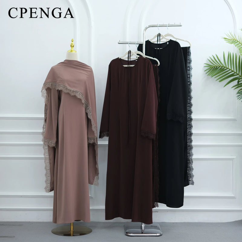 Luxury Dubai Abaya Detachable Lace Shawl Modest Muslim | SAMAG