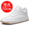Men's Invisible Height Increasing Elevator Shoes 6cm 8cm 10cm Pure White Light-Weight Lace-up Genuine Leather Sporty Sneakers