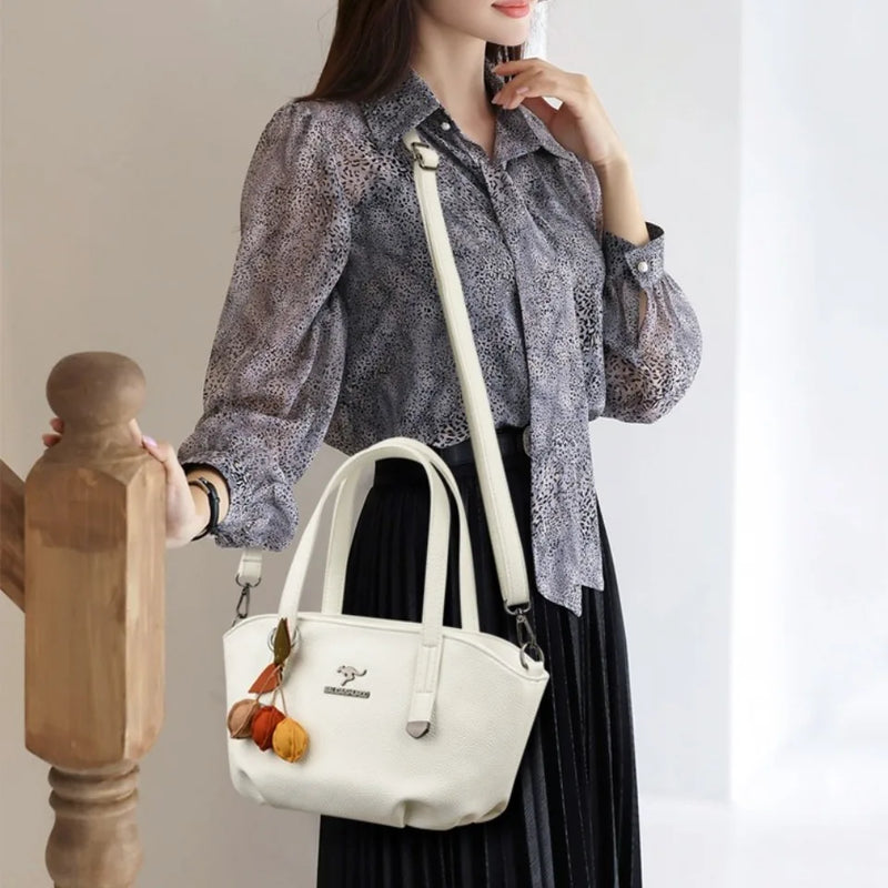 Luxury Handbags for Women New Soft Leather Large Capacity Commute Tote Bag Elegant Floral Pendant Design Shoulder Crossbody Bag