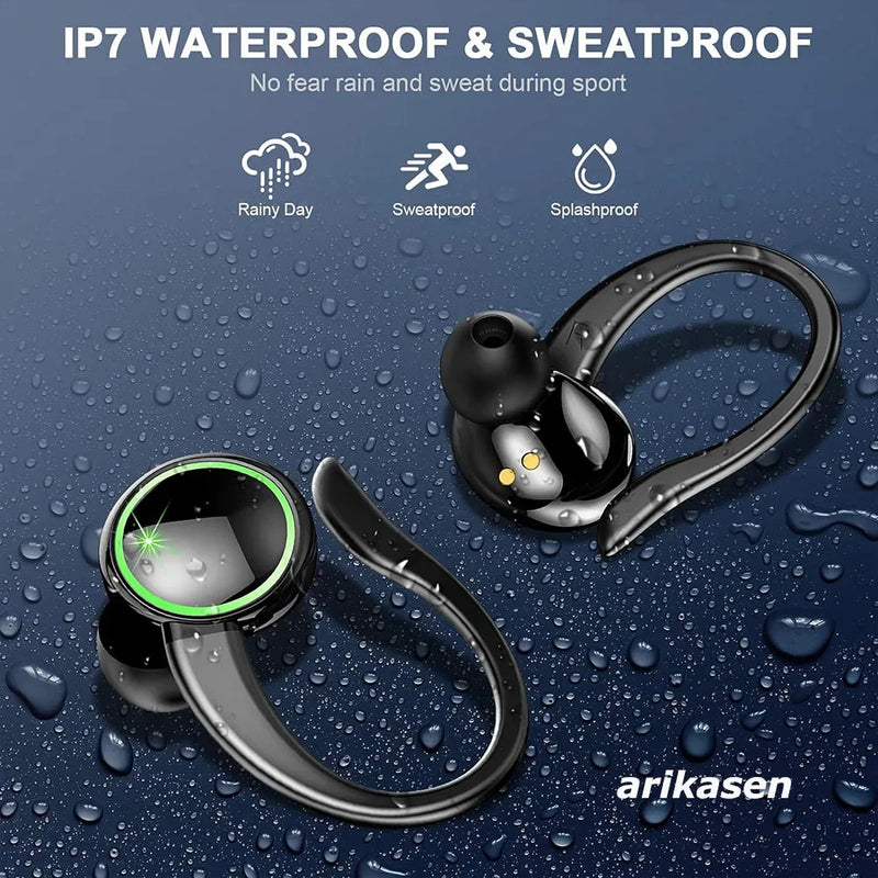 Headphones Bluetooth 5.3 Wireless Bass Stereo Over Ear Earbuds ENC Noise Cancelling Mic with Earhooks 48H Playback LED Display