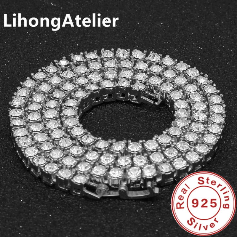 New 925 Sterling Silver Necklace 6mm Aaa Zircon Tennis Suitable For Women And Men Jewelry Gift - Visuel 2 | SAMAG