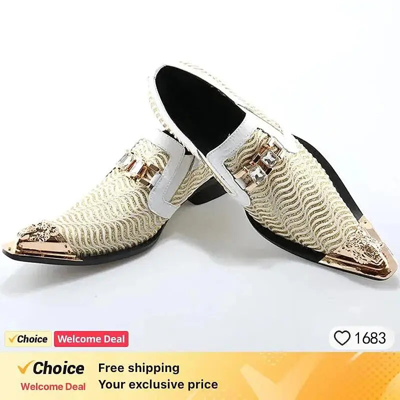 New red black Color Men Leather Shoes Men's Loafers with Gold Toe and Metal Party Wedding Men Dress Shoes