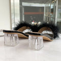 Fashion Slippers Women's Summer New Open Toe Plush Fox Fur Chunky with Flip Flops Sexy Home Banquet Square Toe Simple Pumps