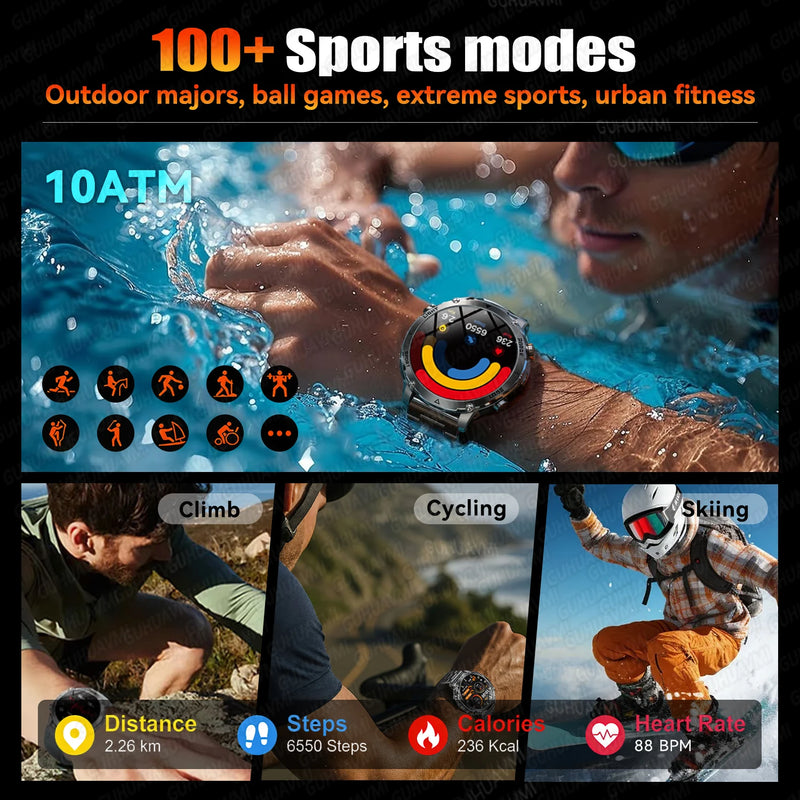 TANK Ultra 1400mAh Battery Military Smart Watch 10ATM Waterproof Heart Rate Tactical LED Flashlight Men - Visuel 3 | SAMAG