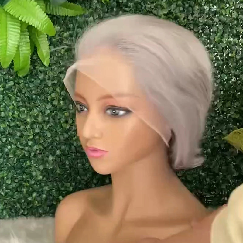 Grey 13x4 Lace Front Human Hair Wig Straight Lace Front Wigs Pixie Cut Human Hair Wigs HairUGo