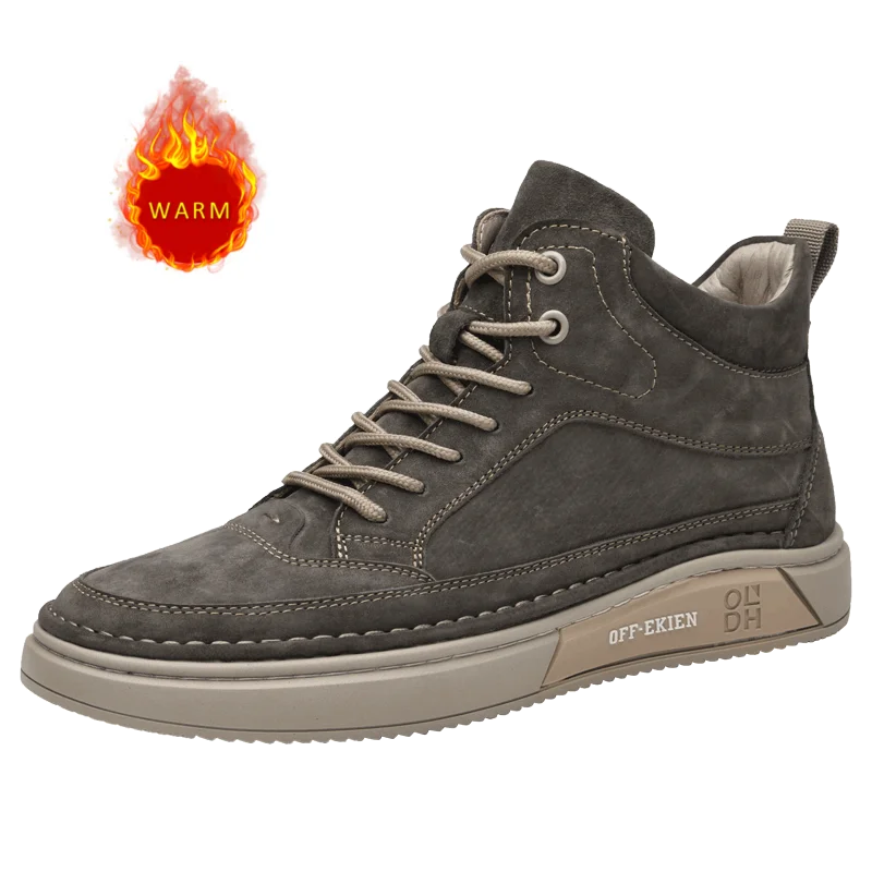 High End Brand Winter Hot Selling Men's High Top Shoes Street Trend Cotton Oxford Shoes Men's Genuine Leather Casual Shoes