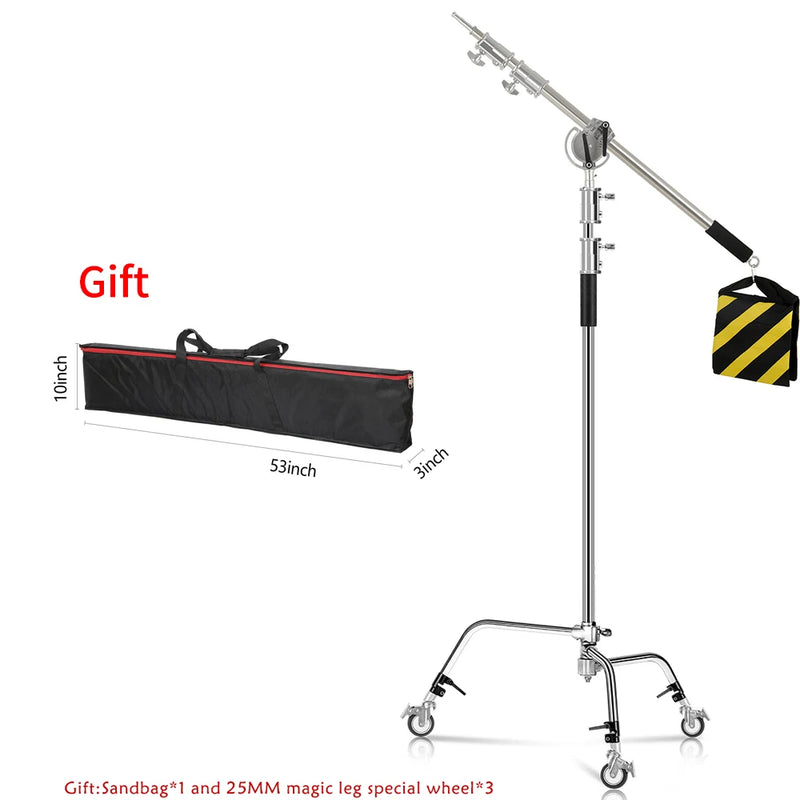 SH 2.9m Light Stand With Stainless Steel Kit Cross Arm  With Weight Bag Photo Studio Accessories Extension Telescopic Rod 2.49M