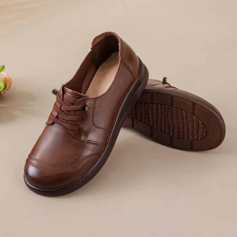 New real leather barefoot flats woman lace up moccasins mother comfortable flat drive shoes ladies vintage oxfords flats loafer