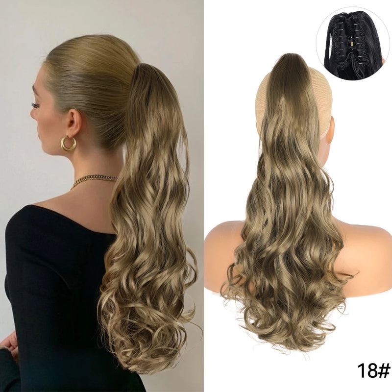 Synthetic Claw Clip On Ponytail Extension 22Inch Long Straight Wavy Ponytail Hair Ponytail With Claw Clip On Ponytail For Women