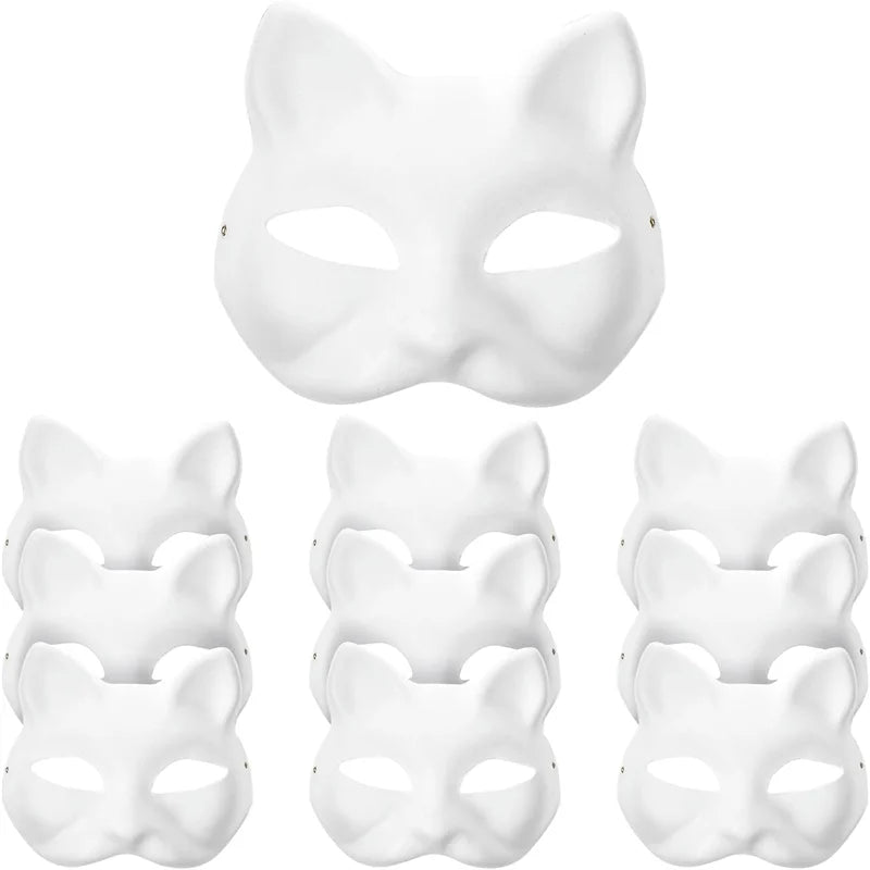1-10pcs Japanese Mask Paper Blank Mask Halloween Cosplay Cat DIY Paintable Half Face Mask Animal Costume Party Decor Craft Prop