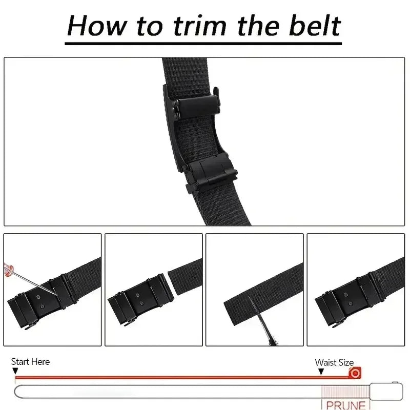 Men's Belt Automatic Metal Buckle Nylon Canvas Webbing Belt Outdoor Work Belt, Nylon Belt With Click Buckle YD614