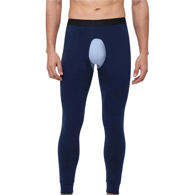 Mens Open Fly Breathable Cotton Thermal Long Johns Royal Blue L