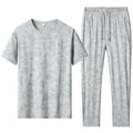 Men 2 Piece Quick Dry Tracksuit Round Neck Short Sleeve Tee Drawstring Straight Pants Camo Print Set - View 3 | SAMAG
