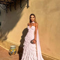 Halter Long Train Evening Gown Sweetheart Multi Layer | SAMAG