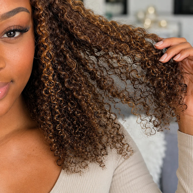 TIMOPOL 20 Inch Jerry Curly Human Hair Wig P4/27 Highlight 13x4 Lace Frontal, Glueless Pre Plucked with Baby Hair Curly Wig for Black Women