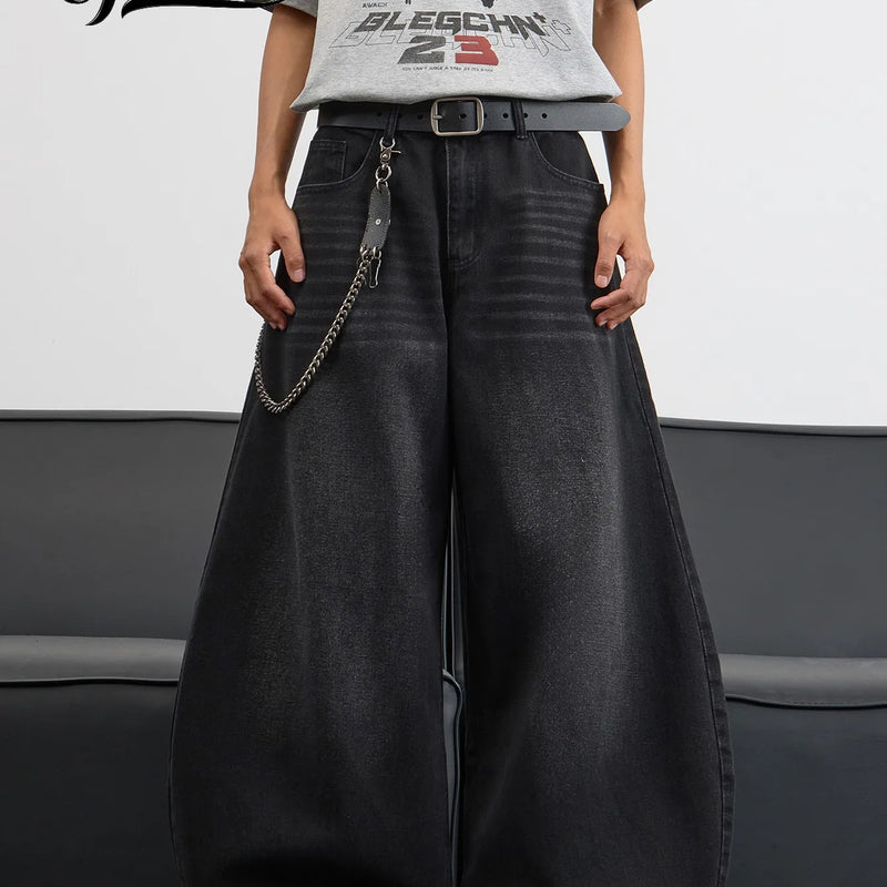 UP.THE Men's Black Baggy Wide Leg Jeans, Y2K Hip Hop | SAMAG