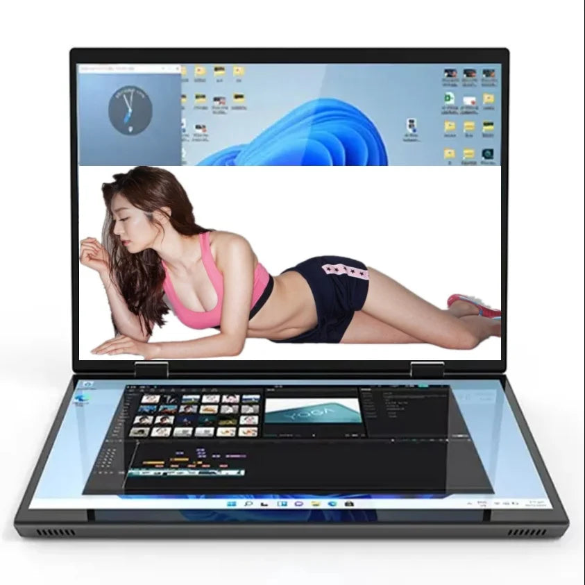 Intel N150 N100 CPU Dual Screen Laptop 14"+14 " 2K Touch Screen Notebook 32GB 360 Degree Flip Metal Case 2 in 1 Laptop Computer