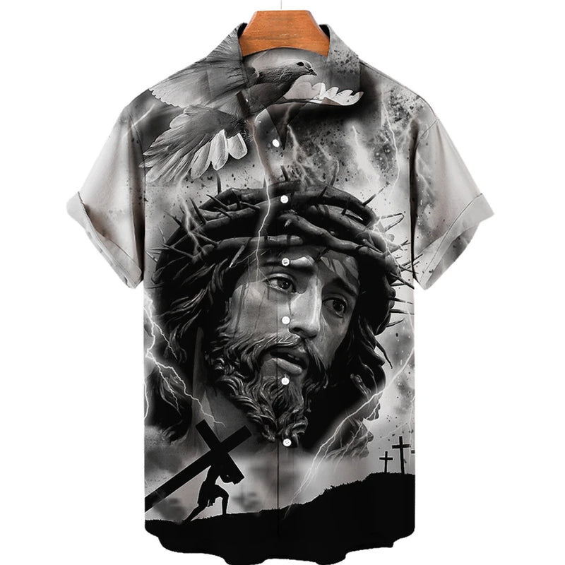 God Jesus Mary Hawaiian Shirts For Men's Crucified | SAMAG