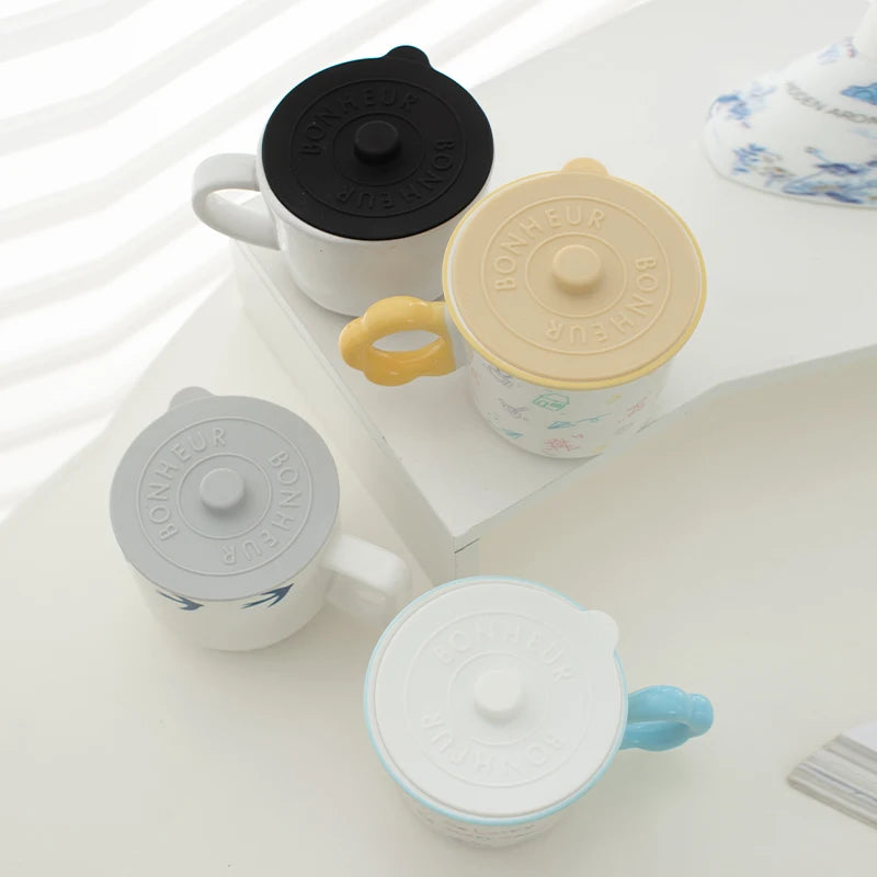 Silicone Mug Glass Cup Cover 1PC Sealing Protective Lid Heat Temperature Preserve for Tea/Coffee/Milk with Convex Handle