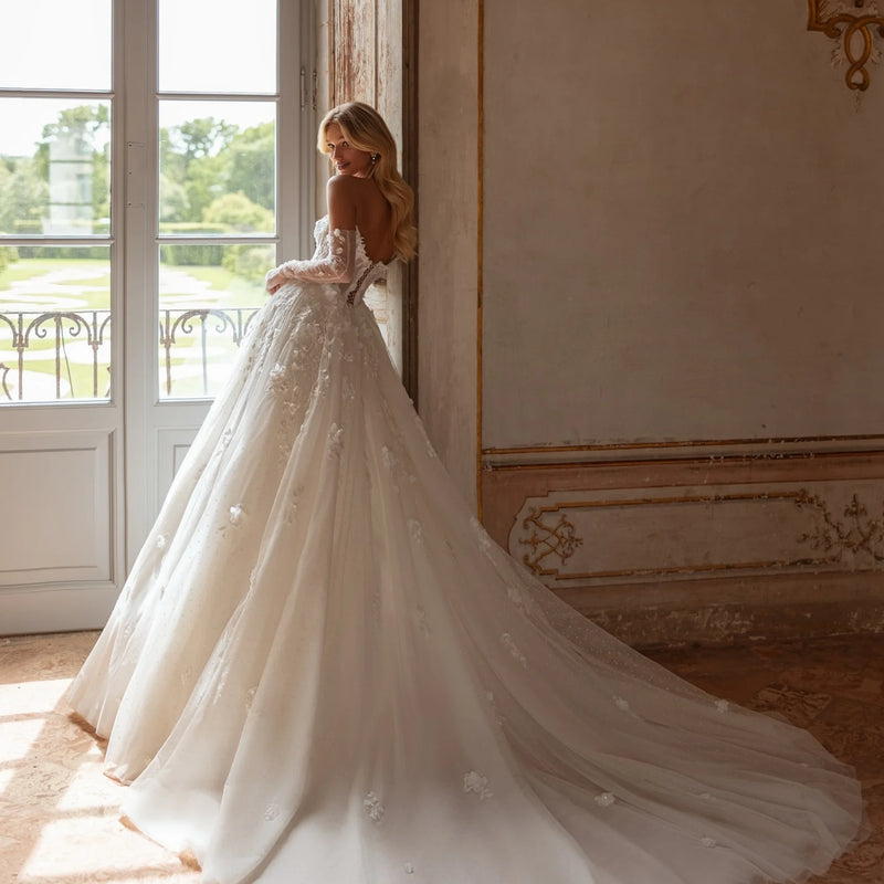 Classic Strapless Wedding Dresses for Bride Lace - View 3 | SAMAG