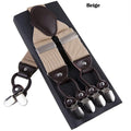 Men's Casual Fashion Leather Suspenders Adjustable High Quality Belt Strap Braces with 6 Clips