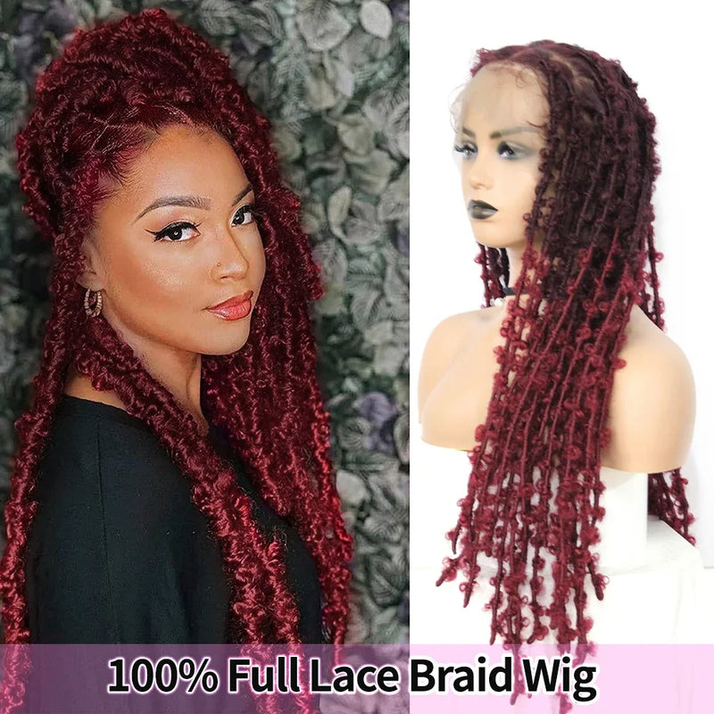 IPARTY Synthetic Full Lace Wig Braided Wigs Distressed Butterfly Locs Faux Locs Braid Wig Long Lace Frontal Wig for Women