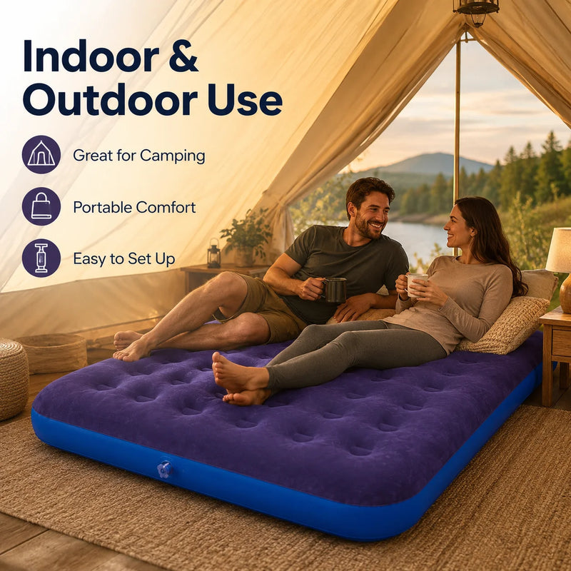 Inflatable Air Mattress Bed with Built - in Pump, Flocked - View 2 | SAMAG