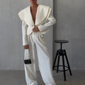 Laur 2026 Oversized Double Layer Lapel Cropped Blazer Two Piece Set High Waist Wide Leg Trousers Elegant Formal Matching Outfit