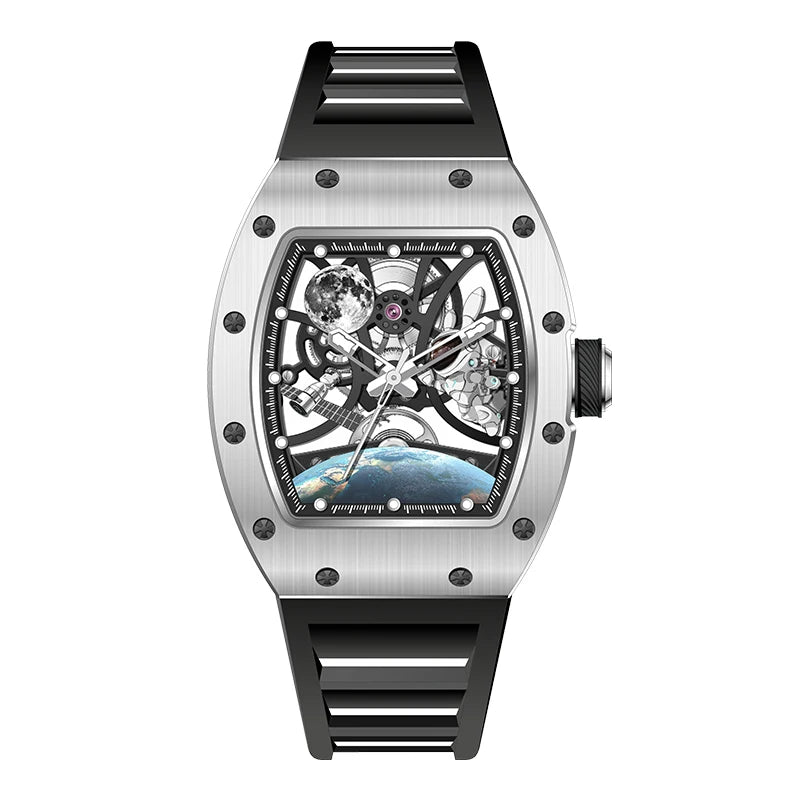 Hot Selling New High Quality Barrel Case Automatic Watch Stylish Sports Silicone Strap Mechanical Business Casual Watches