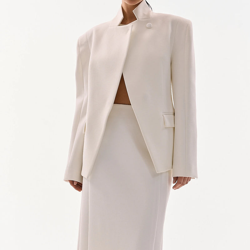Laur Stand Collar Irregular Blazer Wide Leg Trousers Two Piece Set Women Single Button Elegant Office Suit Commuter Outfit 2026