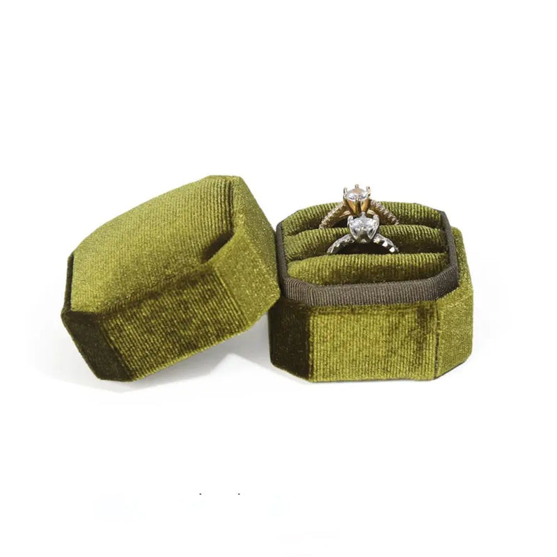 Hexagon Shape Velvet Jewelry Box Double Ring Storage Box Woman Gift Earrings Package Case Wedding Ring Display Packaging Box